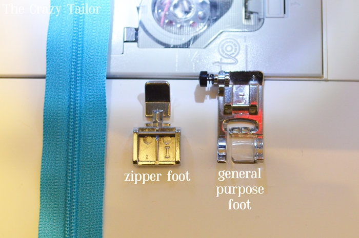 Zipper foot side view showing how it sits next to zipper teeth