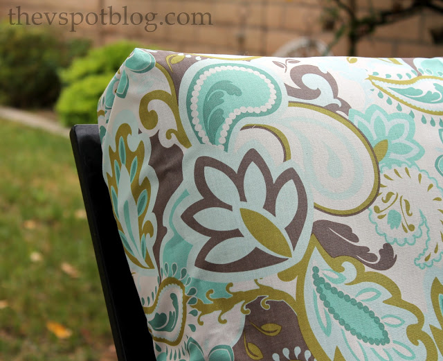 fabric, riley blake, patio furniture, turquoise, teal, cream, brown, paisley