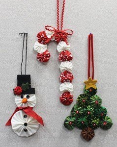fabric yo yo snowman christmas tree and candy cane