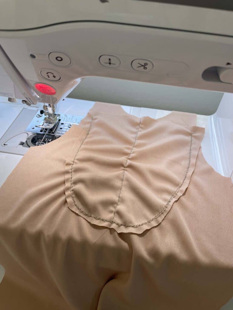 #1 DIY Muscle Man Costume | Circus Performer 3 Nude fabric on a sewing machine to create muscle pouch